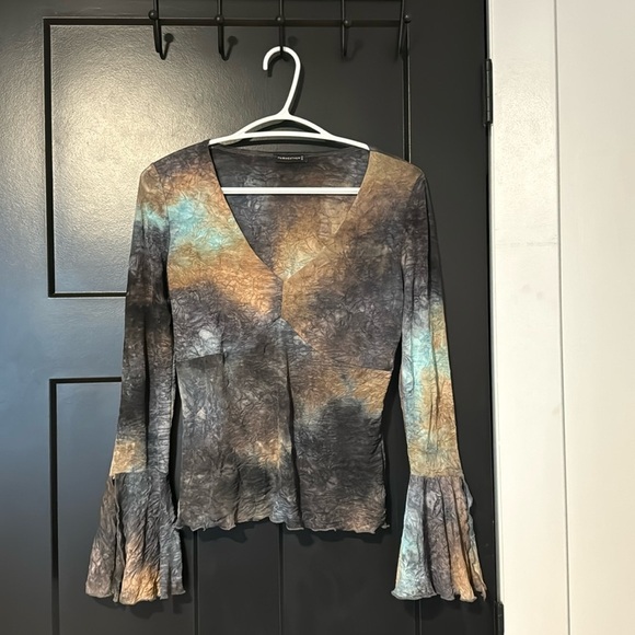 FAIRWEATHER Tops - Fairweather USA Vintage Scrunched Tie Dye Bell Sleeve Blouse
